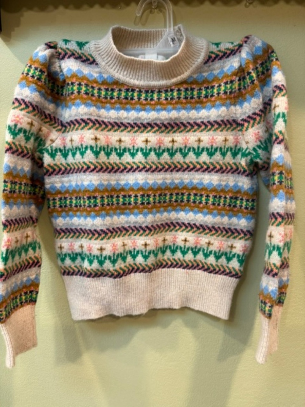 JCrew Crew Cuts Girl Wool Sweater Floral Fair Isle Size 6-7 G gina-2502